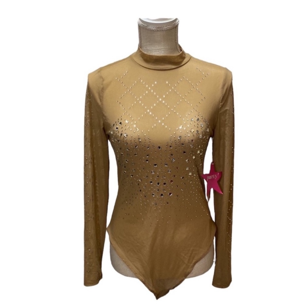 BLASHE Long Sleeve Sheer and Rhinestone Bodysuit